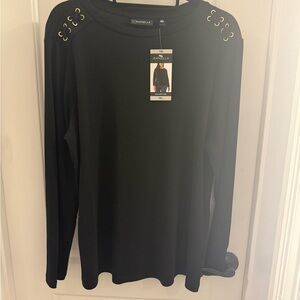 Rafaella Black Long Sleeve Top with Gold Accents